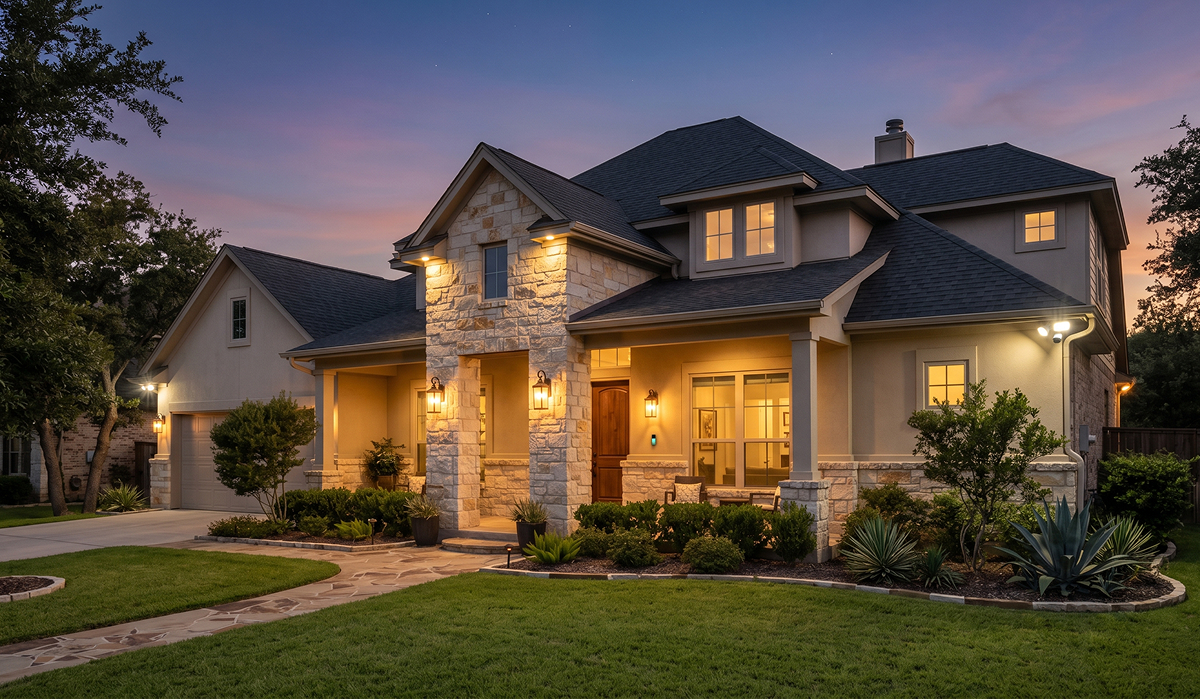 Smart security system installed on a Victoria TX home exterior with Alarm.com by AV Interiors TX