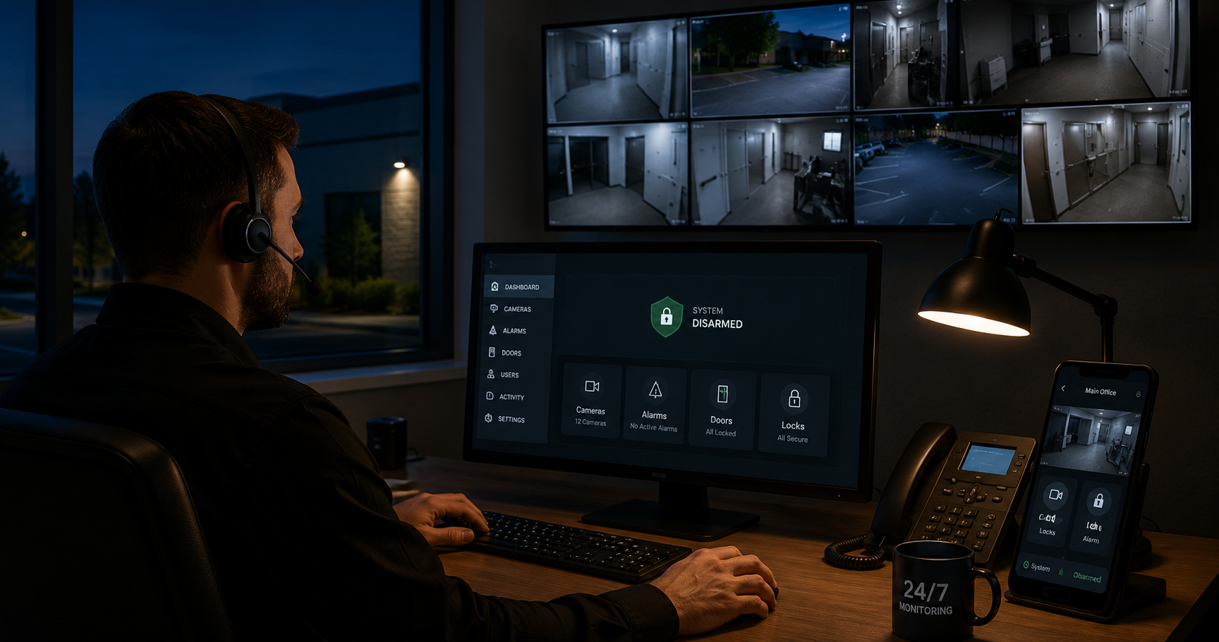 24/7 security monitoring control room