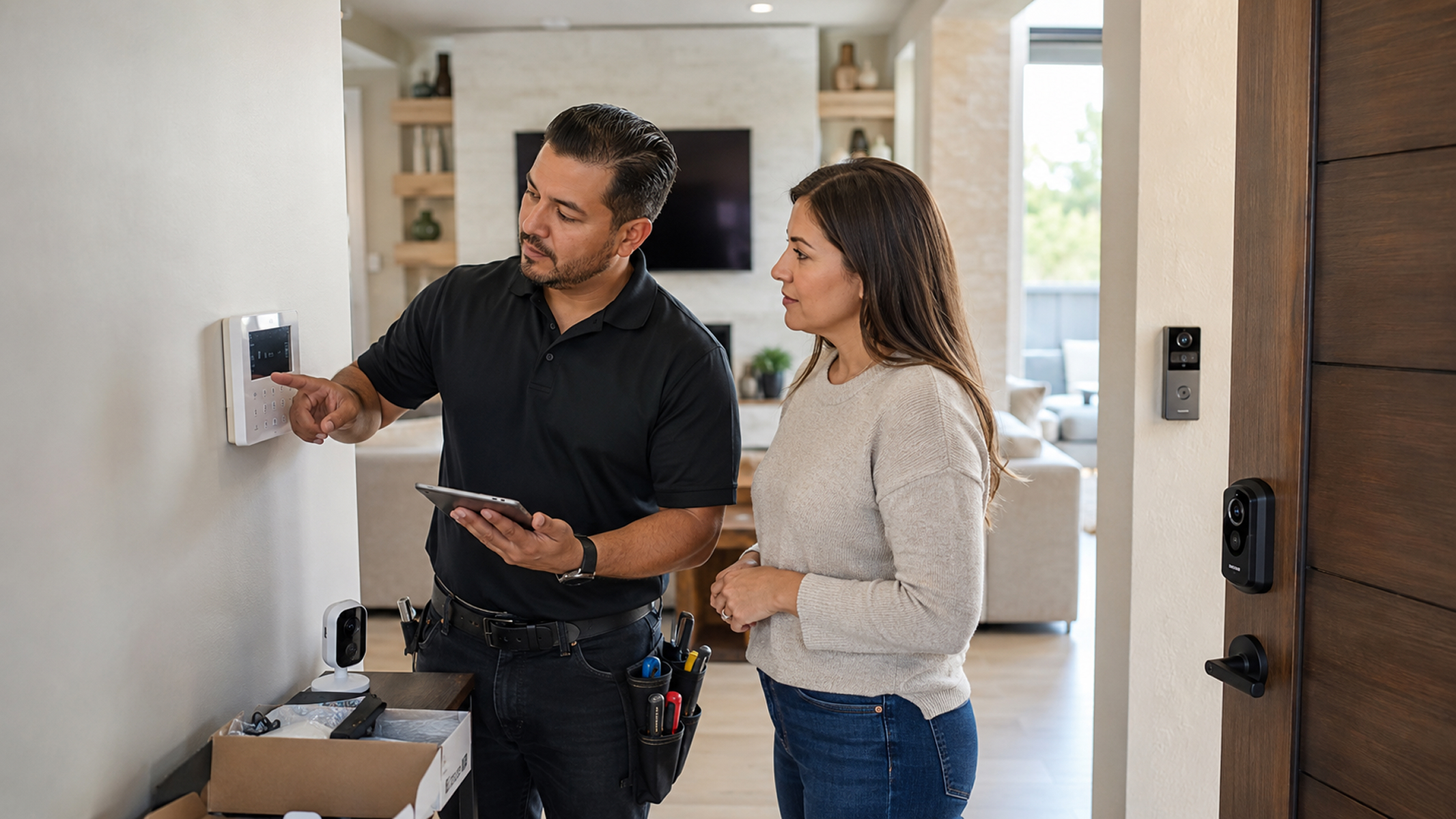 Smart home security system walkthrough indoors