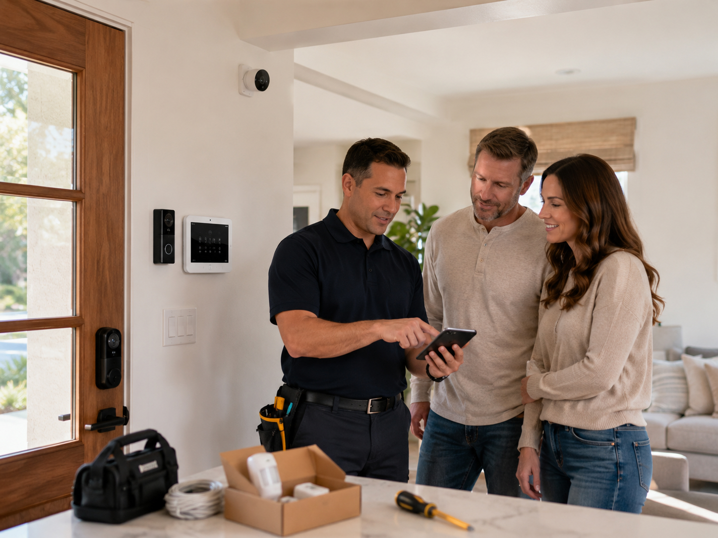 Smart home security system walkthrough indoors