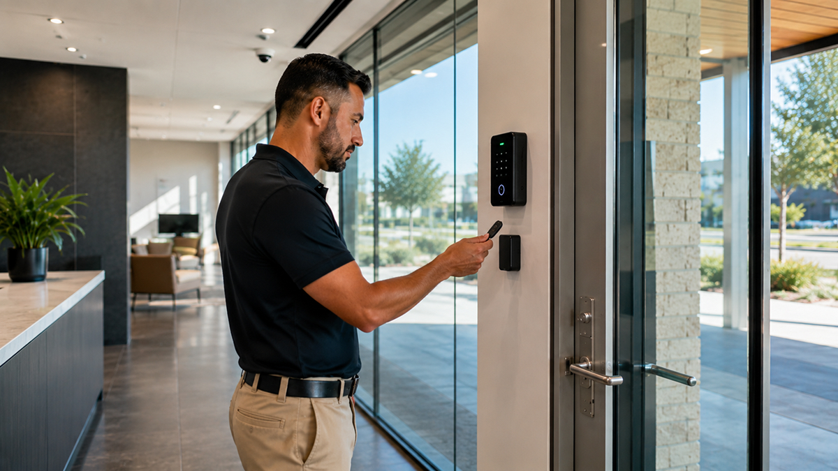 Employee using key fob entry