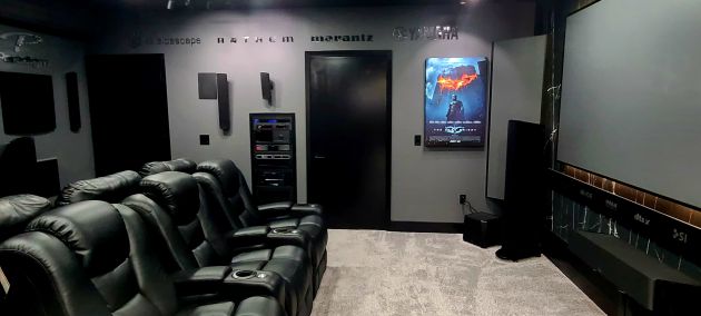 Home cinema with recliners and AV rack