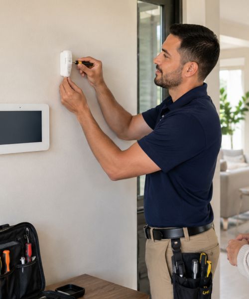 Smart home security system walkthrough indoors