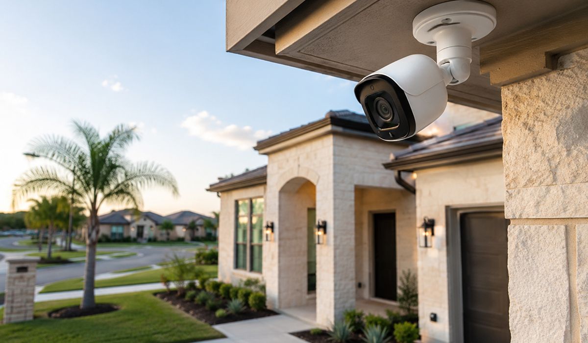 Outdoor home security camera installed