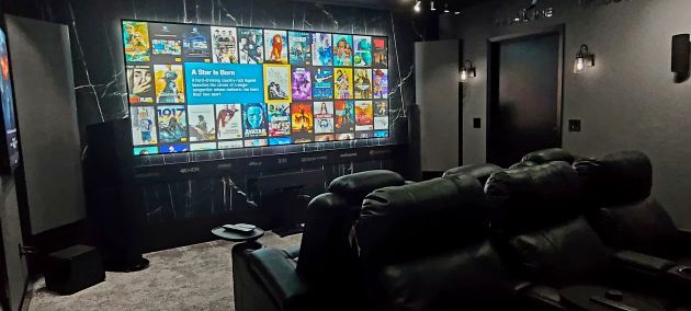 Home theater screen displaying movie selection