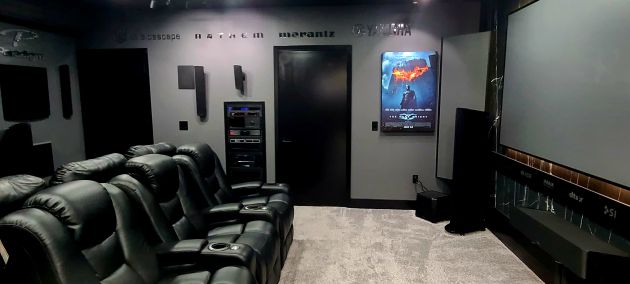 Home cinema with recliners and AV rack