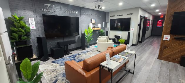 Home theater showroom with Sony display