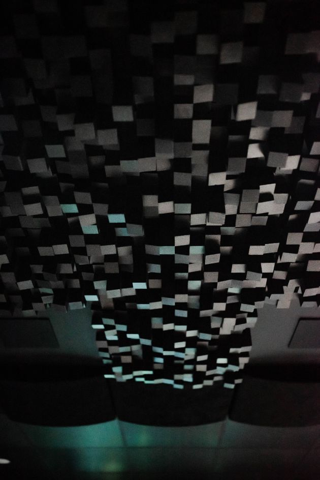 Acoustic ceiling panels in theater room