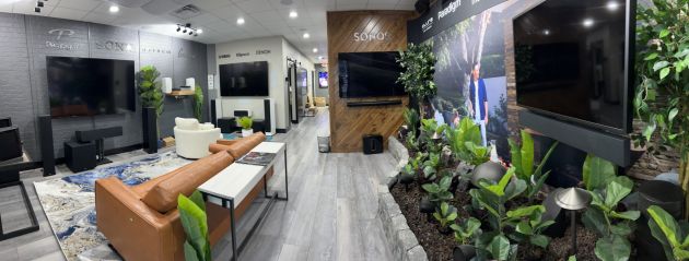 Modern showroom with smart home displays