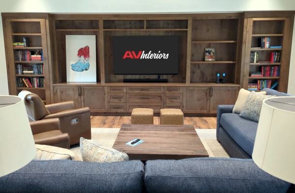 Modern living room with AV Interiors display